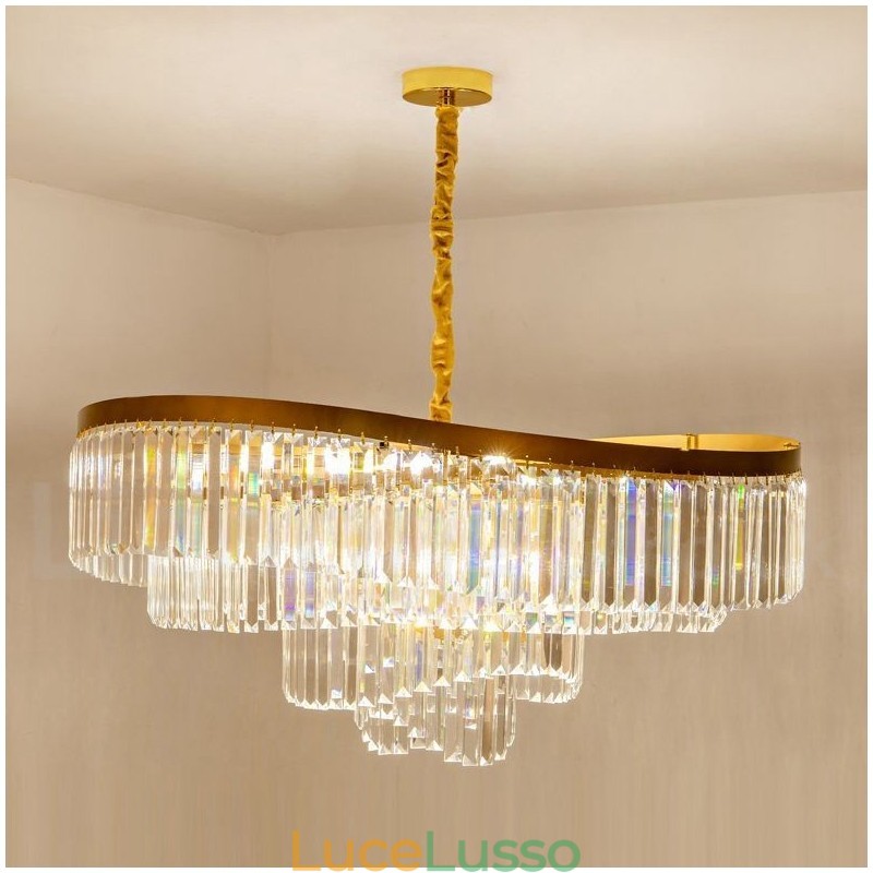 Lampadario pendente in cristallo rotondo K9 di lusso postmoderno dorato, sala espositiva