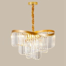 Lampadario pendente in cristallo rotondo K9 di lusso postmoderno dorato, sala espositiva
