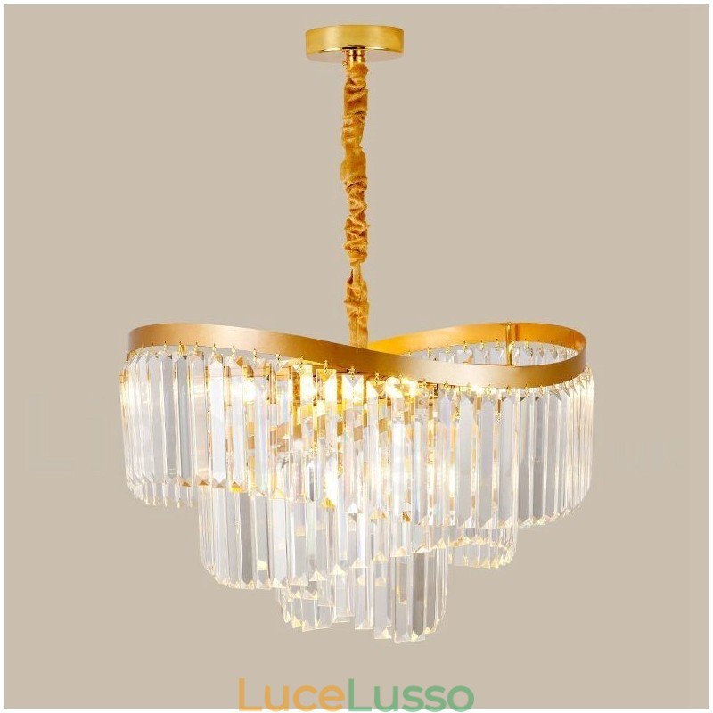 Lampadario pendente in cristallo rotondo K9 di lusso postmoderno dorato, sala espositiva
