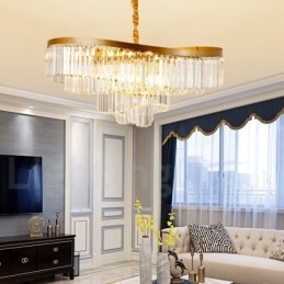 Lampadario pendente in cristallo rotondo K9 di lusso postmoderno dorato, sala espositiva