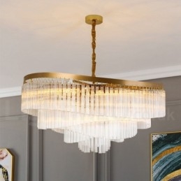 Lampadario pendente in cristallo rotondo K9 di lusso postmoderno dorato, sala espositiva