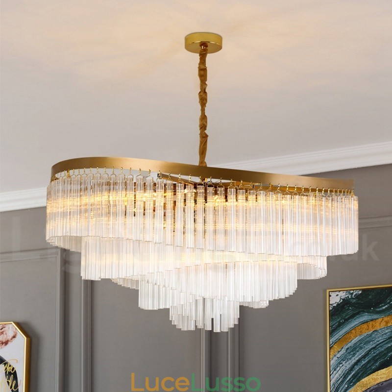 Lampadario pendente in cristallo rotondo K9 di lusso postmoderno dorato, sala espositiva