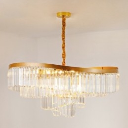 Lampadario pendente in cristallo rotondo K9 di lusso postmoderno dorato, sala espositiva