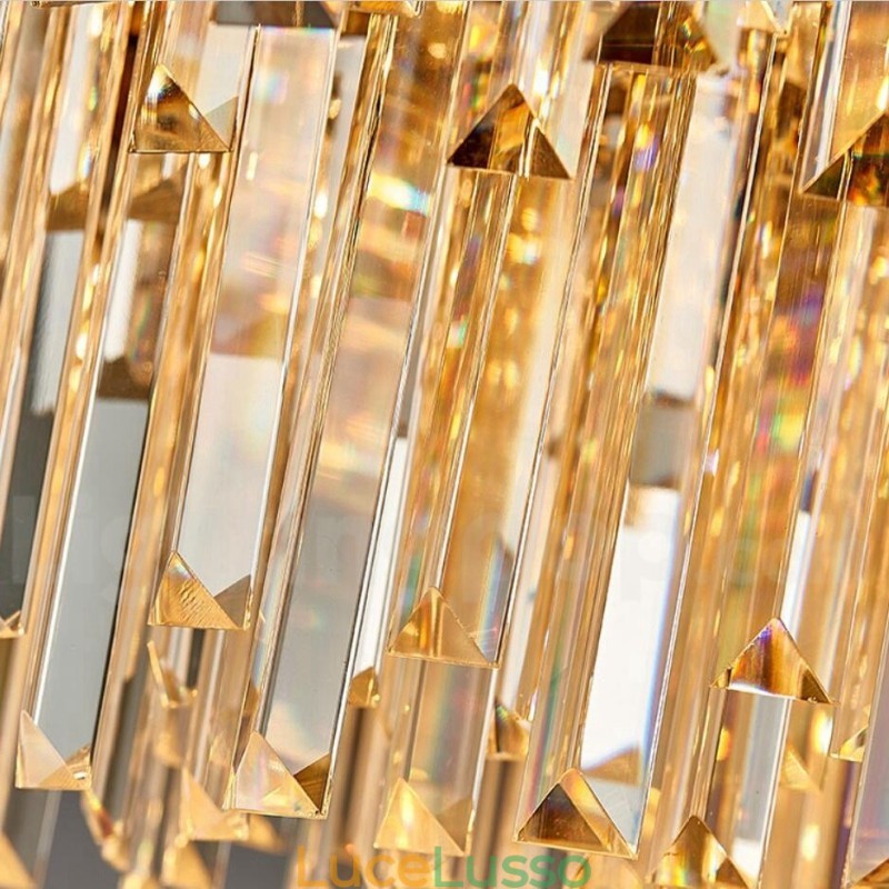 Quest'anno il lampadario a sospensione in cristallo K9 rotondo dorato postmoderno di lusso è esposto nella sala espositiva