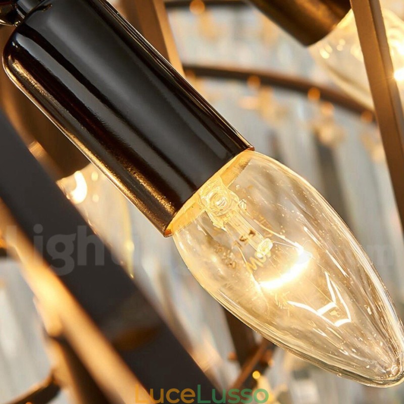 Quest'anno il lampadario a sospensione in cristallo K9 rotondo dorato postmoderno di lusso è esposto nella sala espositiva