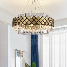 Lampadario moderno di lusso in oro e nero con pendente in cristallo K9 rotondo, sala espositiva