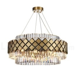Lampadario moderno di lusso in oro e nero con pendente in cristallo K9 rotondo, sala espositiva