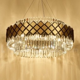 Lampadario moderno di lusso in oro e nero con pendente in cristallo K9 rotondo, sala espositiva