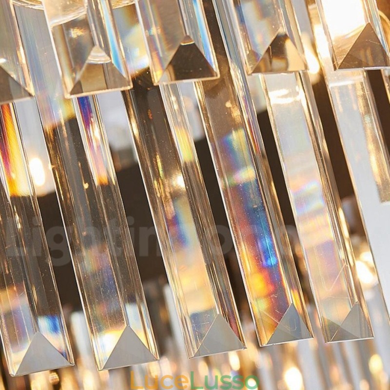 Lampadario moderno di lusso in oro e nero con pendente in cristallo K9 rotondo, sala espositiva