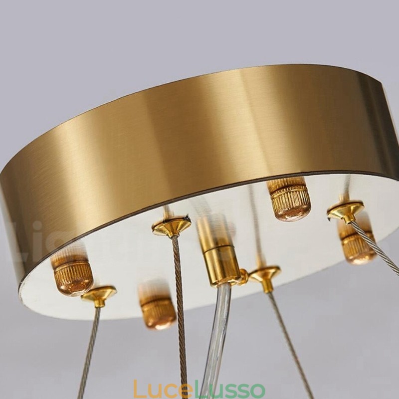 Lampadario moderno di lusso in oro e nero con pendente in cristallo K9 rotondo, sala espositiva