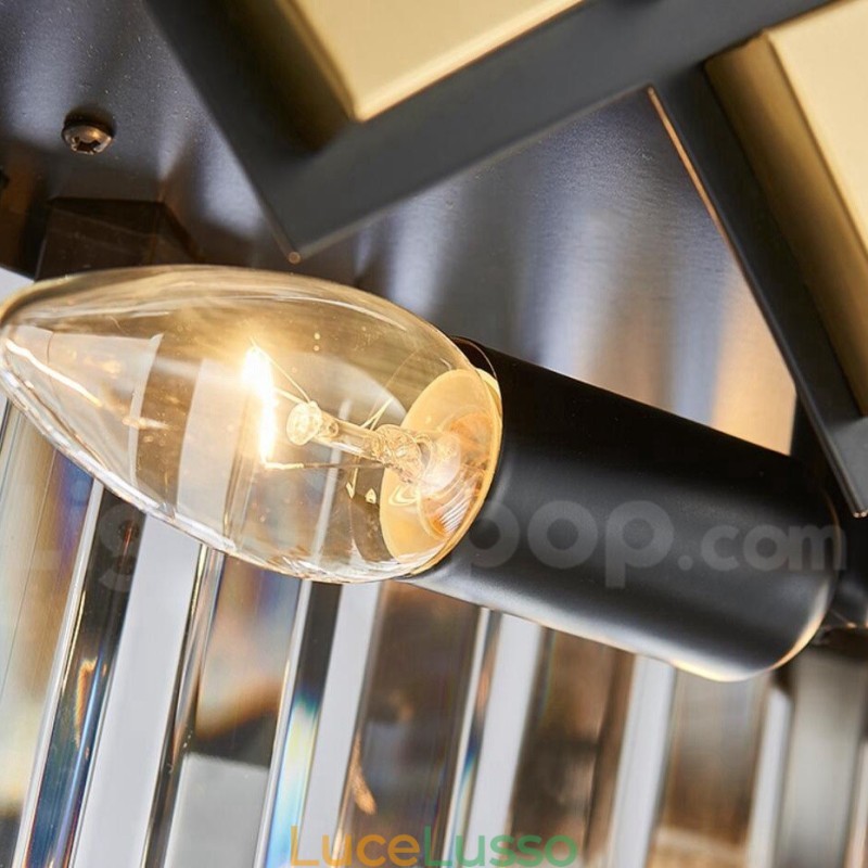 Lampadario moderno di lusso in oro e nero con pendente in cristallo K9 rotondo, sala espositiva