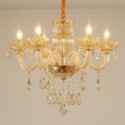 Lampadario a 6 luci color champagne con candela in cristallo
