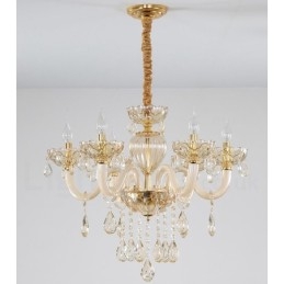 Lampadario a 6 luci color champagne con candela in cristallo