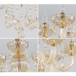 Lampadario a 6 luci color champagne con candela in cristallo