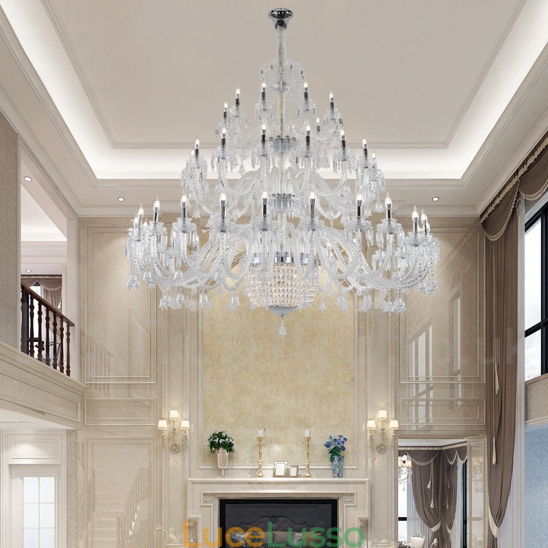 Lampadario a candela in cristallo elegante e lussuoso, 50 luci, esposizione Hall