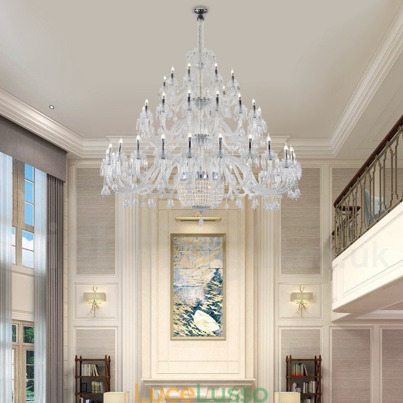 Lampadario a candela in cristallo elegante e lussuoso, 50 luci, esposizione Hall