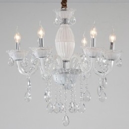 Lampadario a 6 luci con candela bianca e cristallo