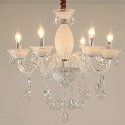 Lampadario a 6 luci con candela bianca e cristallo
