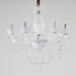 Lampadario a 6 luci con candela bianca e cristallo