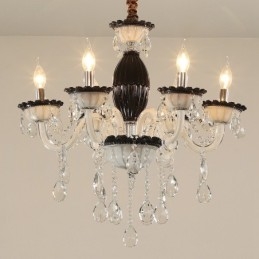 Lampadario a 6 luci con candela nera e cristallo