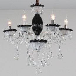Lampadario a 6 luci con candela nera e cristallo