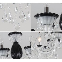 Lampadario a 6 luci con candela nera e cristallo