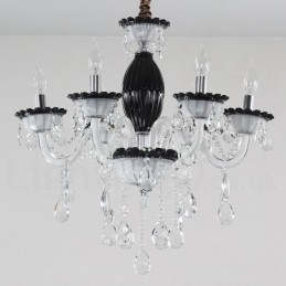 Lampadario a 6 luci con candela nera e cristallo