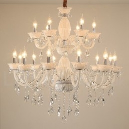 Lampadario elegante a candela bianco con 18 luci (12+6) e cristallo