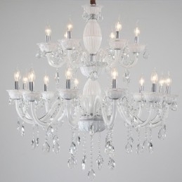 Lampadario elegante a candela bianco con 18 luci (12+6) e cristallo
