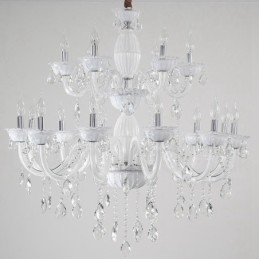 Lampadario elegante a candela bianco con 18 luci (12+6) e cristallo