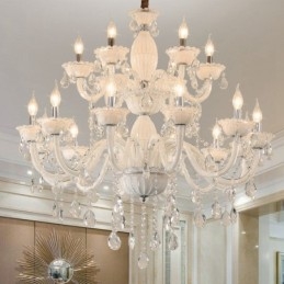 Lampadario elegante a candela bianco con 18 luci (12+6) e cristallo