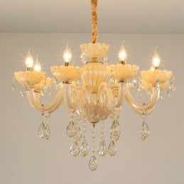 Lampadario a candela di cristallo champagne di lusso a 8 luci