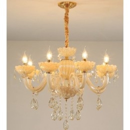 Lampadario a candela di cristallo champagne di lusso a 8 luci
