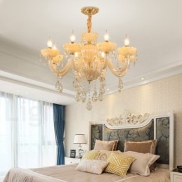 Lampadario a candela di cristallo champagne di lusso a 8 luci