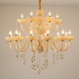 Lampadario a candela di cristallo champagne di lusso da 18 (12+6) luci