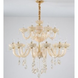 Lampadario a candela di cristallo champagne di lusso da 18 (12+6) luci
