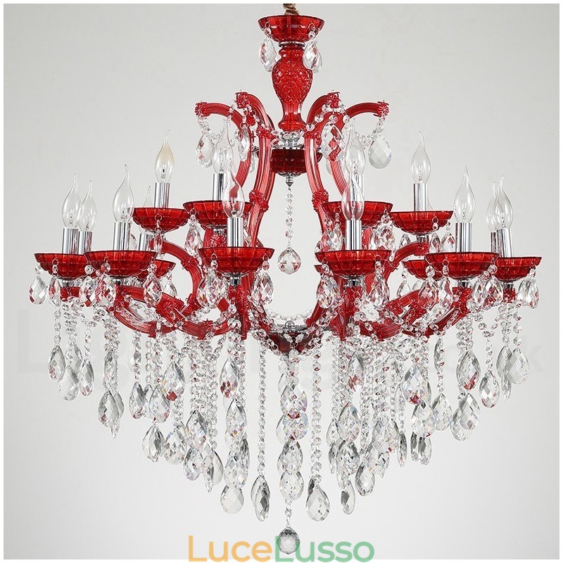 Lampadario a candela di cristallo di lusso multicolore da 18 (12+6) luci con cristallo trasparente