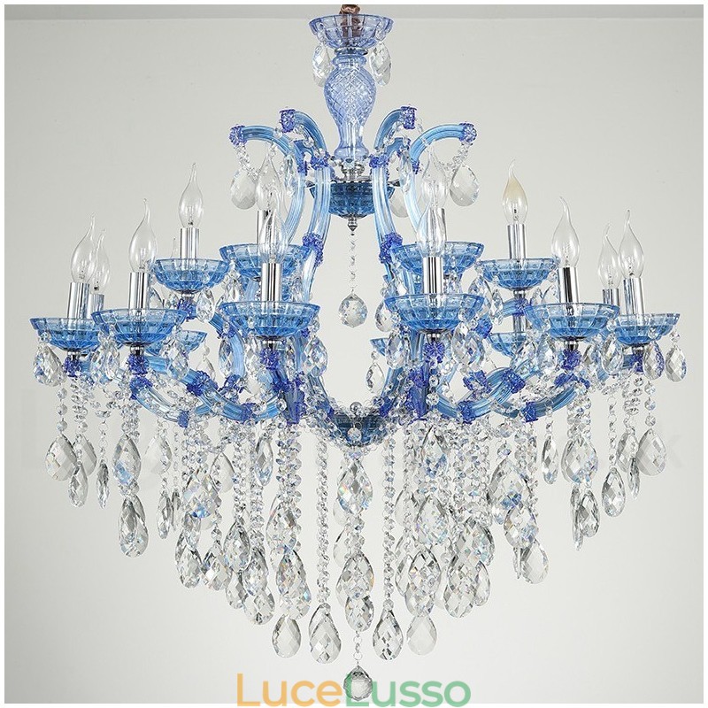 Lampadario a candela di cristallo di lusso multicolore da 18 (12+6) luci con cristallo trasparente