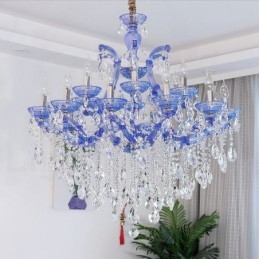 Lampadario a candela di cristallo di lusso multicolore da 18 (12+6) luci con cristallo trasparente
