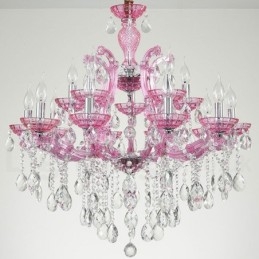 Lampadario a candela di cristallo di lusso multicolore da 18 (12+6) luci con cristallo trasparente