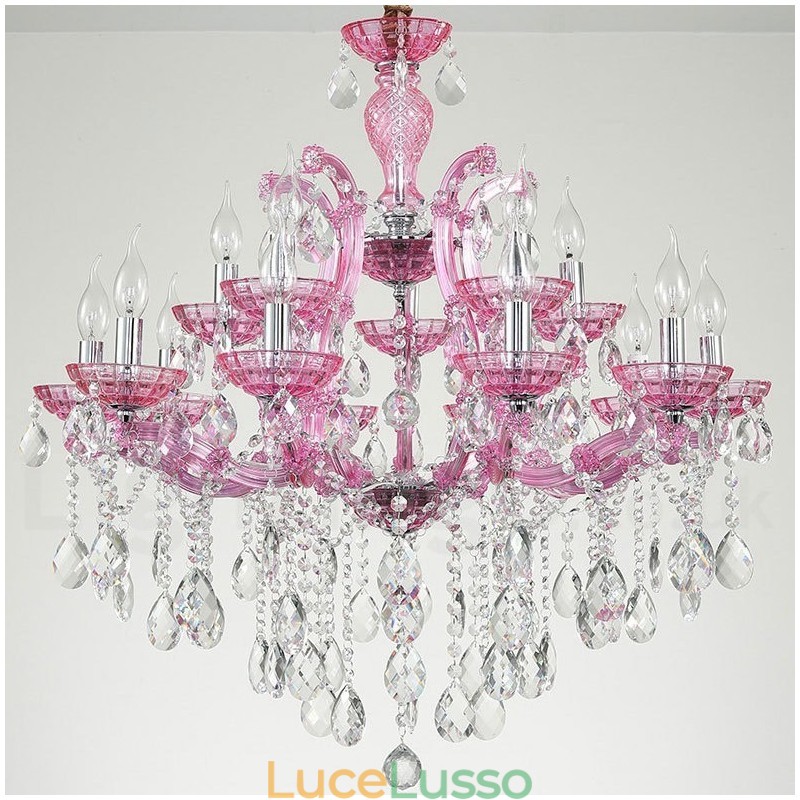 Lampadario a candela di cristallo di lusso multicolore da 18 (12+6) luci con cristallo trasparente