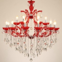 Lampadario a candela di cristallo di lusso multicolore da 18 (12+6) luci con cristallo trasparente
