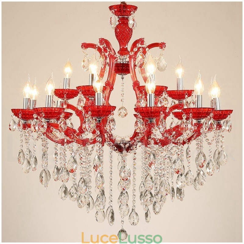 Lampadario a candela di cristallo di lusso multicolore da 18 (12+6) luci con cristallo trasparente