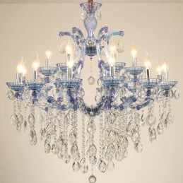 Lampadario a candela di cristallo di lusso multicolore da 18 (12+6) luci con cristallo trasparente