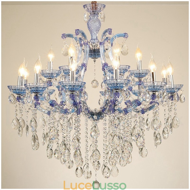 Lampadario a candela di cristallo di lusso multicolore da 18 (12+6) luci con cristallo trasparente
