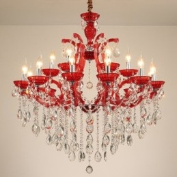 Lampadario a candela di cristallo di lusso multicolore da 18 (12+6) luci con cristallo trasparente