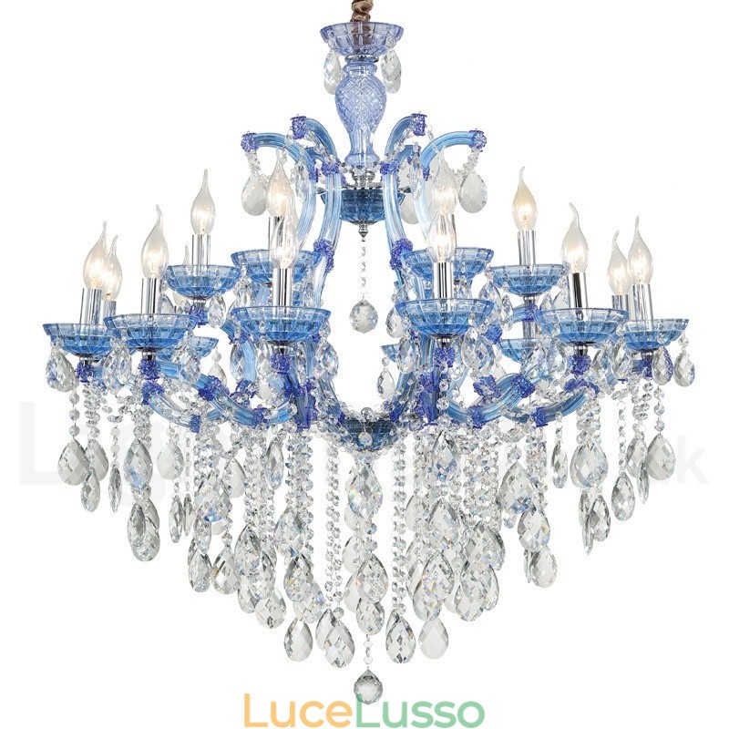 Lampadario a candela di cristallo di lusso multicolore da 18 (12+6) luci con cristallo trasparente