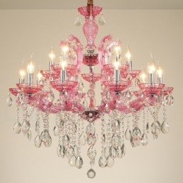 Lampadario a candela di cristallo di lusso multicolore da 18 (12+6) luci con cristallo trasparente