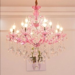 Lampadario a candela di cristallo di lusso multicolore da 18 (12+6) luci con cristallo trasparente