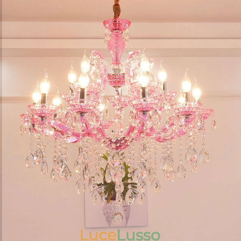 Lampadario a candela di cristallo di lusso multicolore da 18 (12+6) luci con cristallo trasparente